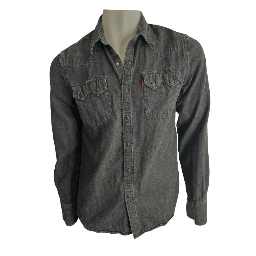 Levi’s Black Denim 100% Cotton Denim Snap Closure Collared Long Sleeve Shirt Med